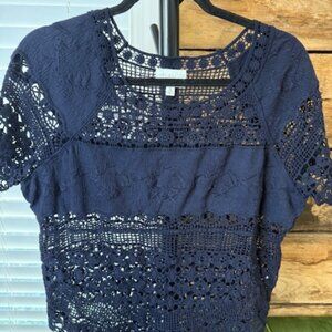 Deletta/ Anthropologie Crochet style Navy Top